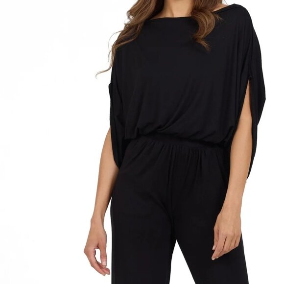 Go Couture Jumpsuit Boatneck Ragland Sleeve Wide Leg Cropped - Picture 2 of 6